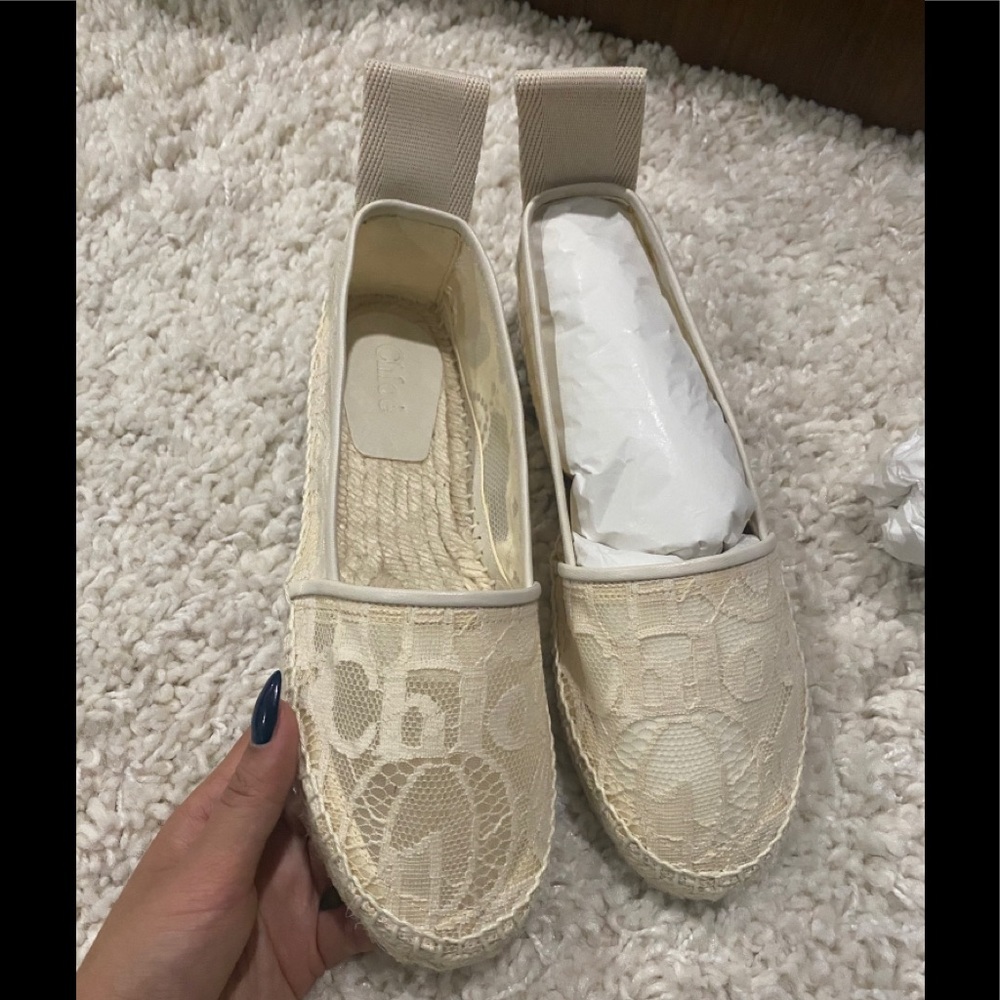 Chloe motif white lace espadrilles 36